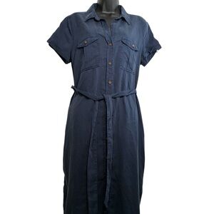 Teddi Rose Navy Belted Camp Shirt Dress Medium New